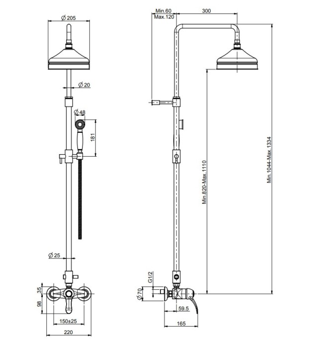 Fima Carlo Frattini смеситель для душа с душевой стойкой, верхним душем и душевым комплектом, lamp, хром арт. f3305/2cr