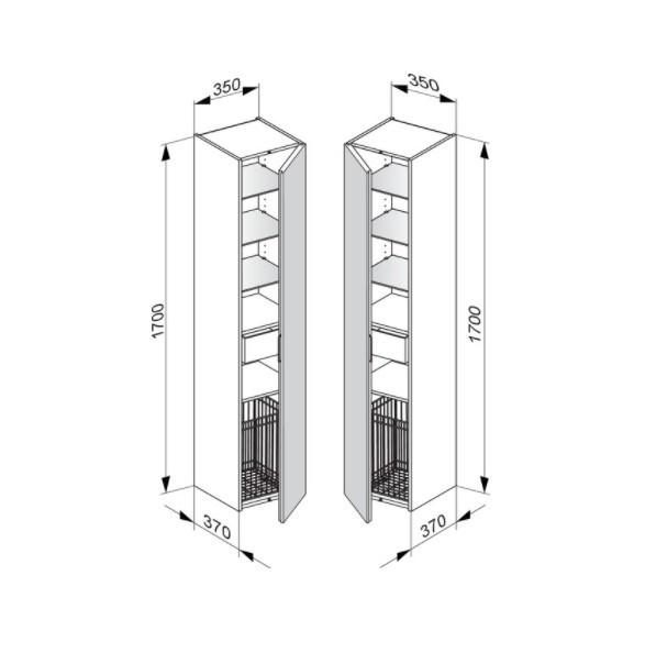 Keuco шкаф - пенал высокий подвесной петли справа, 3 стеклянные полки, с бельевой корзиной, edition 11, черный арт. 31331 570001