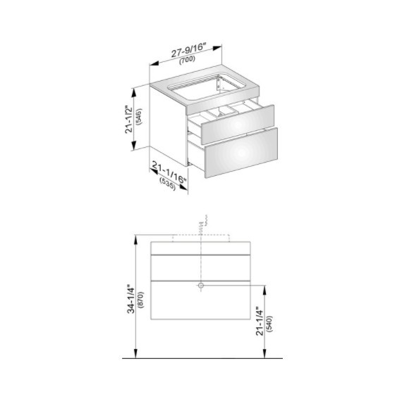Keuco тумба подвесная под раковину без отверстия под смеситель, с двумя фронтальными выдвижными ящикам, edition 400, белый арт. 31571 380000