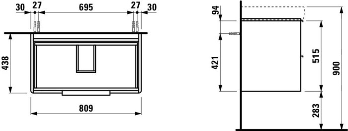 LAUFEN шкафчик под раковину (810x440x530 мм) с двумя ящиками, для раковины, BASEx - 4.0239.2.110.M36.1