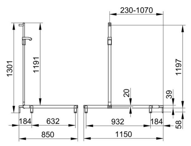 Keuco поручень вдоль стены справа или слева 1150 мм, со штангой для душа, axess, хром арт. 35015 010201