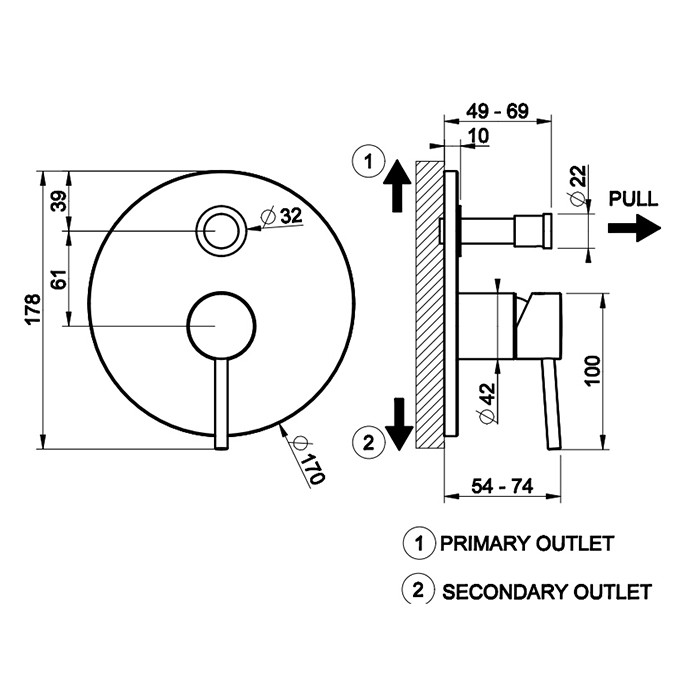 Gessi Смеситель для душа, встраиваемый, на 2 выхода с переключателем ванна-душ, Emporio Via tortona, 44667#299 цвет: black xl