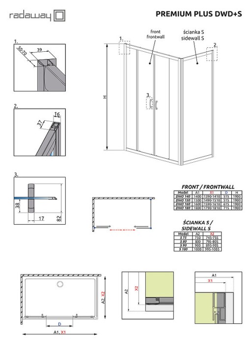 Radaway душевая дверь dwj 100 профиль хром стекло фабрик, Premium Plus - 33303-01-06N