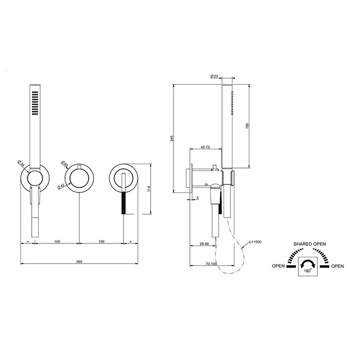 Gessi Смеситель для душа, встраиваемый, с переключателем, держатель с подводом воды, ручн душ, шланг 150см, Ingranaggio, 63545#706 цвет: black metal pvd