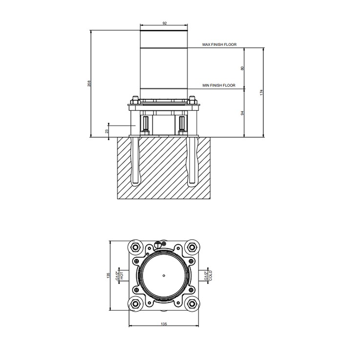 Gessi Встраиваемая часть для уличной душевой стойки с соединениями на 1/2”.. цвет Steel Brushed, Outdoor, 63215#239 цвет: steel brushed