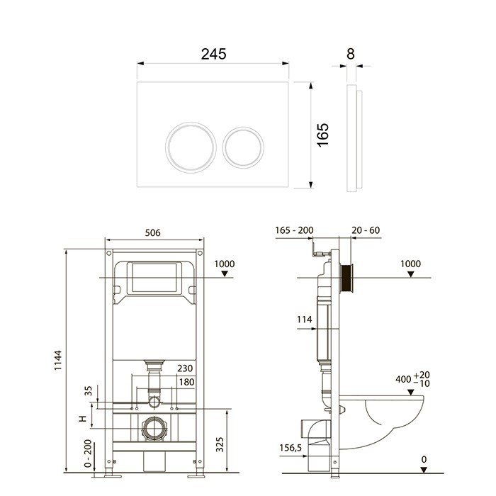 TECE комплект 4 в 1 застенный модуль, панель смыва с прямоугольными кнопками, черный матовый, spring - k955202
