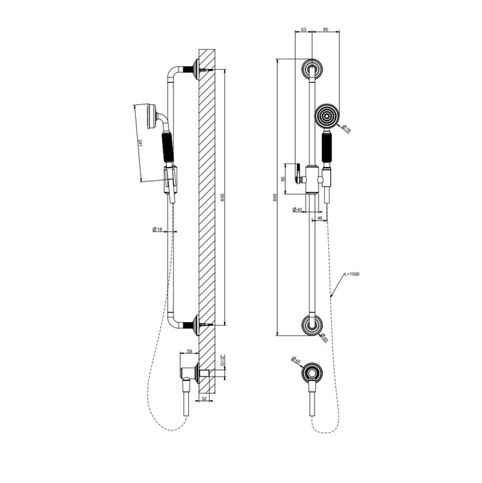 Gessi Душевой гарнитур с ручным душем, шлангом 1500 мм. и подводом воды, Venti20, 65142#031 цвет: хром