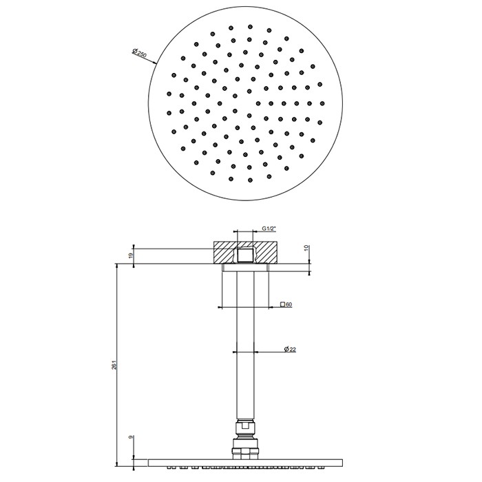 Gessi Потолочная душевая головка шарнирная на 1/2",d250 мм., Rilievo, 59152#299 цвет: nero xl