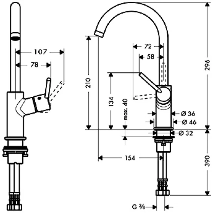 Hansgrohe смеситель для раковины 210, с донным клапаном push-open, Talis S2, хром арт. 32082000