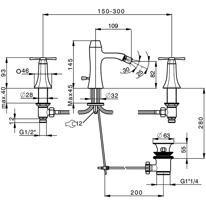 Cisal смеситель для биде на 3 отверстия, с донным клапаном cx0012207e cherie, цвет: розовое золото