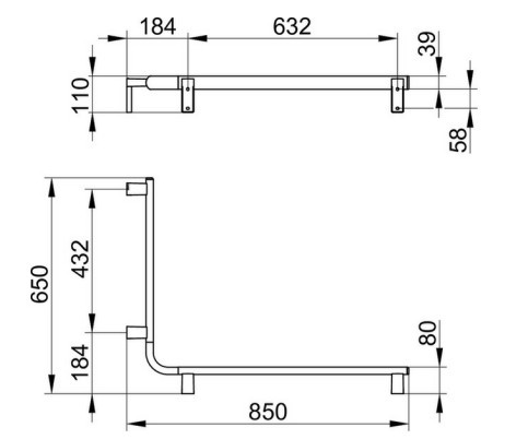 Keuco поручень вдоль стены справа или слева 650/850 мм, со штангой для душа, axess, хром арт. 35011 018602