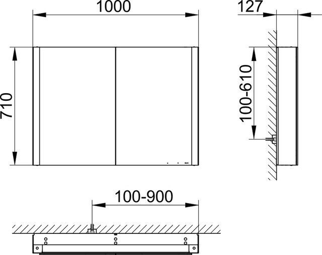Keuco шкаф с подсветкой и подогревом для настенного монтажа 127 мм х 1000 мм х 710 мм, с 2 поворотными дверцами, somaris, зеркальный арт. 14503 002101