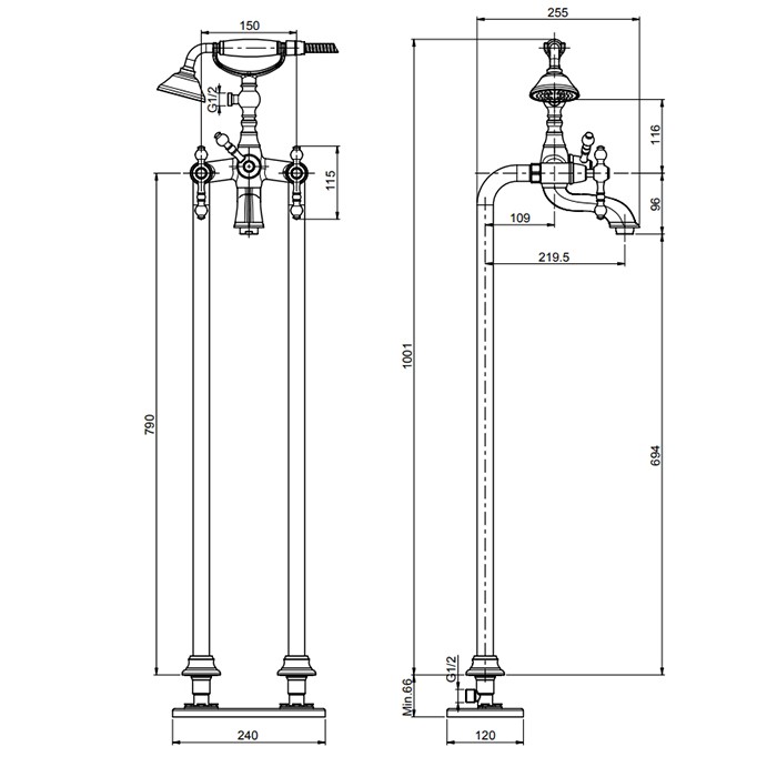 Fima Carlo Frattini смеситель для ванны, напольный, с ручным душем, epoque, золото арт. f5054/4or