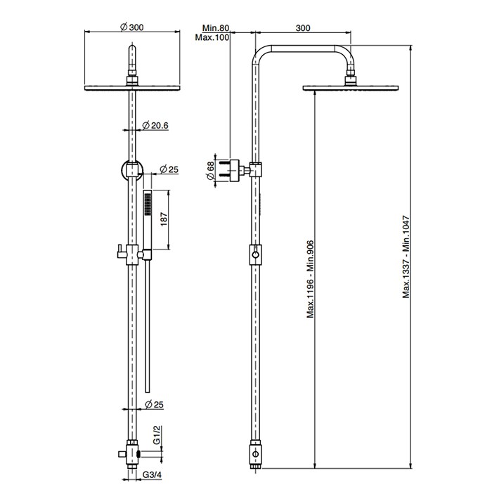 Fima Carlo Frattini душевая стойка с верхним душем 30см., держателем и ручным душем colonne doccia, чёрный арт. f2120lns