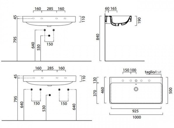 GSI Подвесная раковина 100х50х19 см, санфаянс, Sand - 9023111
