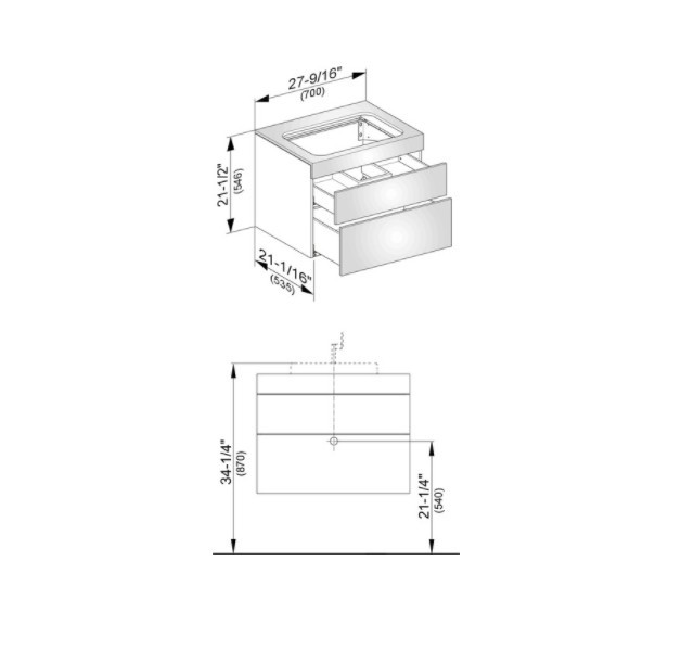 Keuco тумба подвесная под раковину без отверстия под смеситель, с двумя выдвижными фронтами, edition 400, антрацит арт. 31571 390000