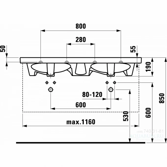 LAUFEN раковина двойная 121х55, TALUX - 8.1467.7.000.104.1