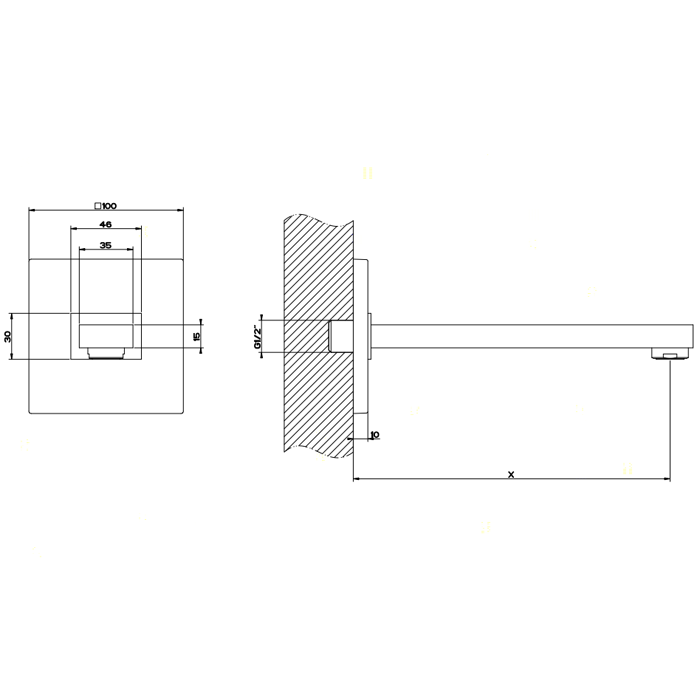Gessi Настенный излив, для монтажа с удаленным управлением (не входит в комплект), индивидуальная длина, Rettangolo, 20118#031 цвет: хром