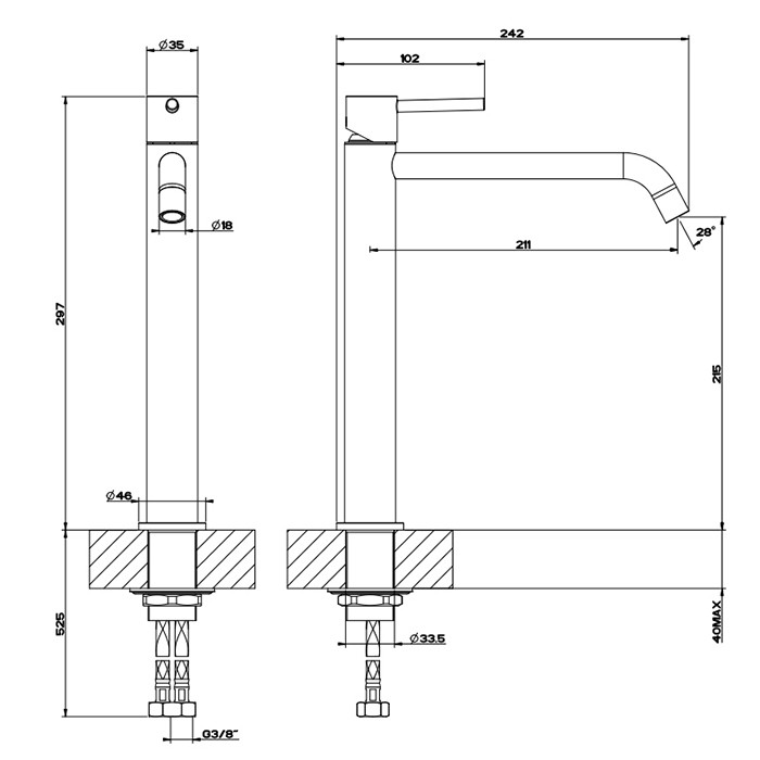 Gessi Смеситель для раковины, на 1 отв, высокий с длинным изливом, без донного клапана, Emporio Via tortona, 18606#031 цвет: хром
