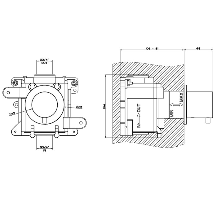 Gessi Встраиваемый термостатический смеситель на 1 источник, резьба 3/4", 316, 54564#707 цвет: brushed black metal pvd