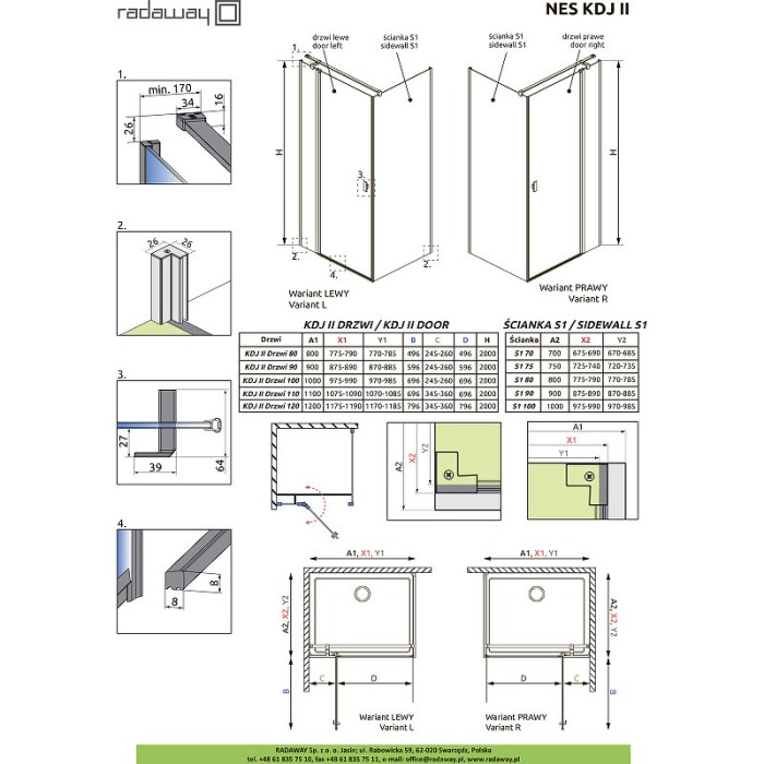 Radaway душевая дверь kdj ii 100 r профиль хром стекло прозрачное, Nes - 10032100-01-01R
