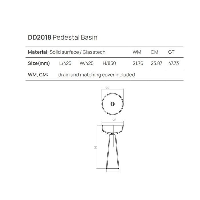 Раковина напольная d42хh85 см, DEA DESIGN Pedestal Basin, серый арт. DD2018 425 R1