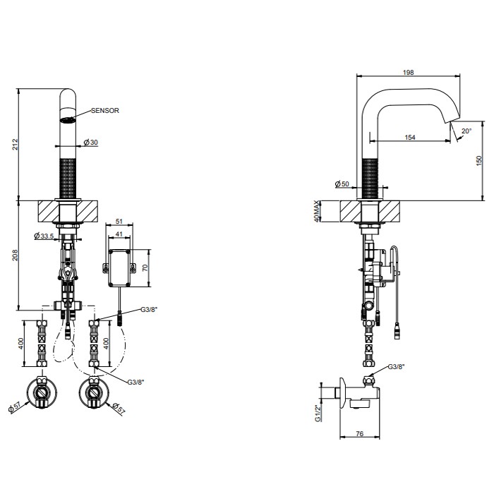 Gessi Смеситель для раковины, 1 отв., электронный, с кран-фильтром для регулировки температуры и напора воды, 316, 54281#239 цвет: steel brushed