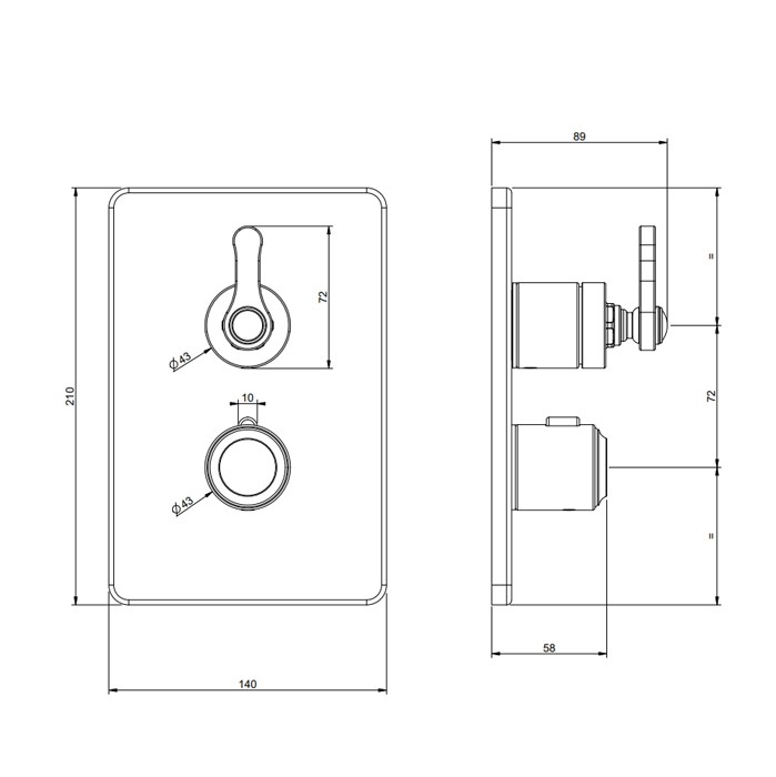 Gessi Смеситель встраиваемый, термостатический, с переключателем на 2 положения, внешняя часть, Venti20, 65135#299 цвет: черный