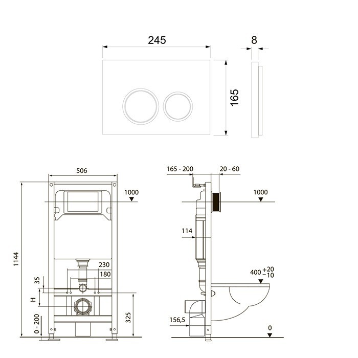 TECE комплект 4 в 1 застенный модуль, панель смыва с прямоугольными кнопками, белый глянцевый, spring - k955203