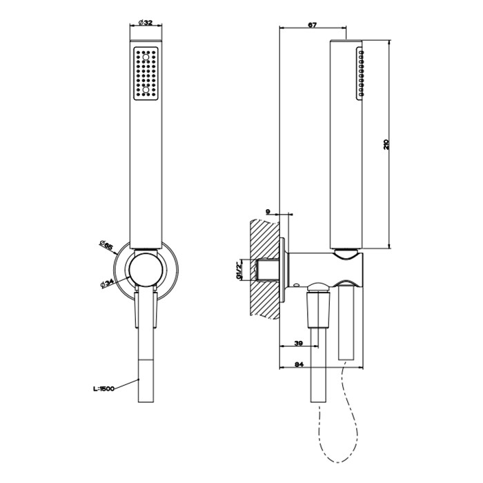 Gessi Душевой комплект, + вывод, держатель, шланг 1,50 м и душевая лейка, Inciso, 58123#149 цвет: finox