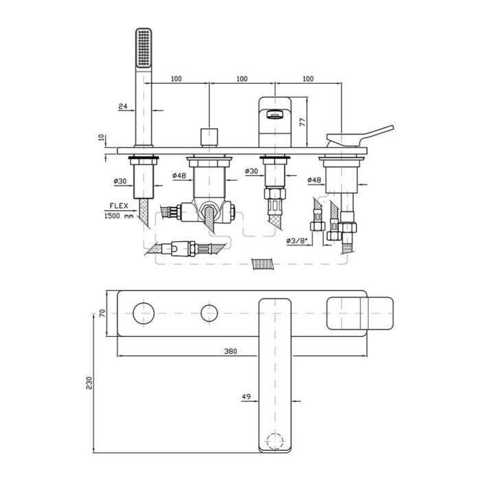 Zucchetti однорычажный смеситель на борт ванны на 4 отверстия, soft, хром арт. zp7168