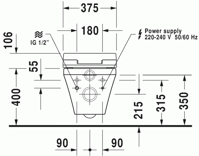 Duravit унитаз подвесной с вертикальным смывом, для sensowash, c покрытием wondergliss, безободковый, durastyle, 25425900001 цвет: белый