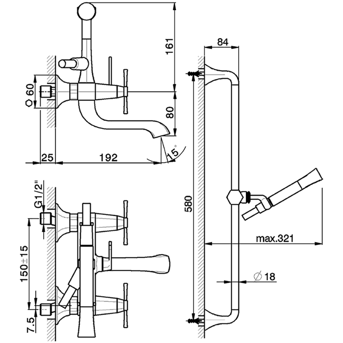 Cisal смеситель для ванны двухвентильный, с душевым комплектом cx0000607c cherie, цвет: золото