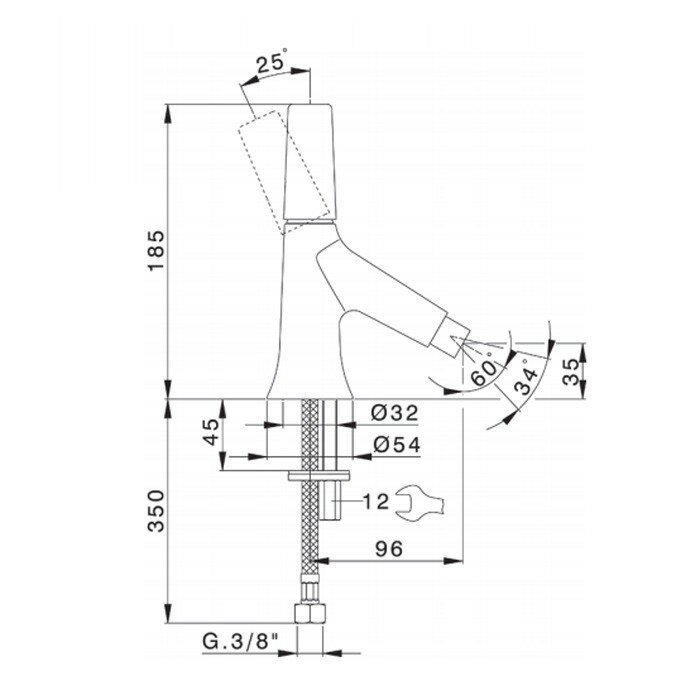 Cisal смеситель однорычажный для биде 1 отверстие без донного клапана vi00056421 vita, цвет: хром