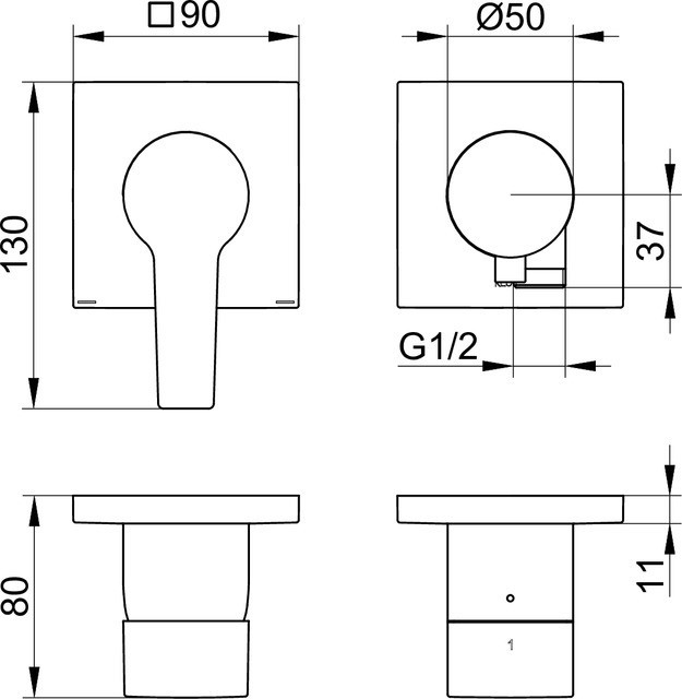 Keuco встраиваемый однорычажный смеситель для душа на 2 потребителя, edition 11, черный матовый арт. 51151 371122