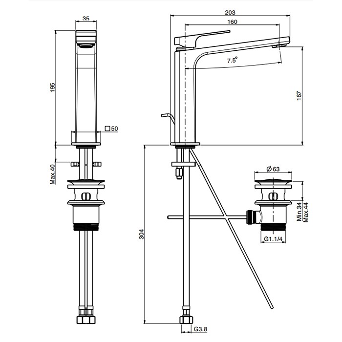 Fima Carlo Frattini смеситель для раковины, на 1 отв., высокий h19.5см., fit, хром арт. f3381lcr.2.es