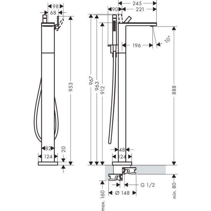 AXOR напольный смеситель для ванны, MyEdition, черный / хром арт. 47440600
