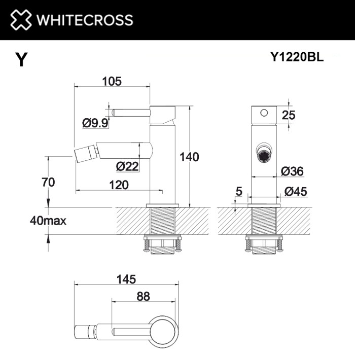 Смеситель для биде, Whitecross Y black, черный мат арт. Y1220BL