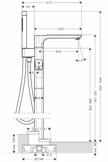 AXOR напольный термостат для ванны, Urquiola, хром арт. 11422000