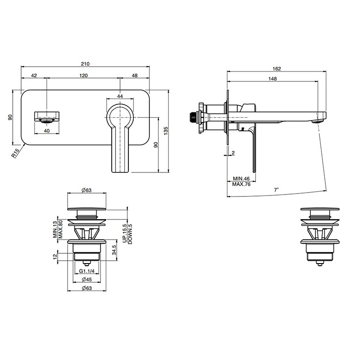 Fima Carlo Frattini cмеситель для раковины, встраиваемый, излив: 14.9см., mast, золото арт. f3141wx5or