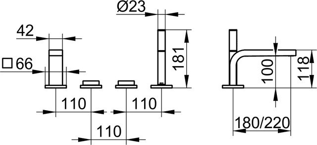 Keuco смеситель для ванны на 4 отверстия монтаж на борт ванны, edition 11, хром арт. 51130 010200