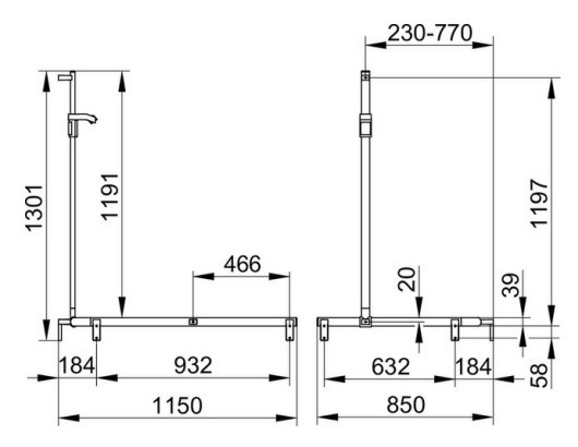 Keuco поручень вдоль стены и штанга для душа 1150/850/1301 мм, axess, хром арт. 35015 010301