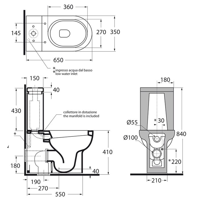Azzurra унитаз моноблок 65х35см, слив в стену, с бачком, Azzurra, NUVCMP000000BI/(NUV100/MBP bi) NUCSMB000000BI/(NUV400/MBL bi) B19002F/40 cr цвет: белый