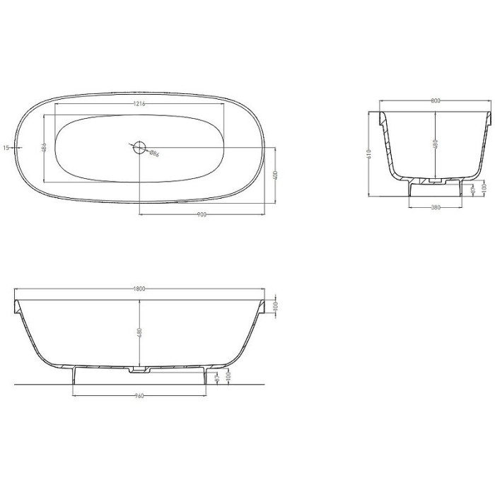 Salini ванна отдельностоящая 180x80, greca, 103121mrh цвет: матовый белый