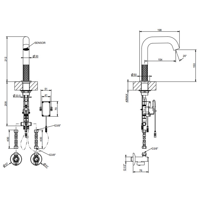 Gessi Смеситель для раковины, 1 отв., электронный, с кран-фильтром для регулировки температуры и напора воды, 316, 54181#239 цвет: steel brushed