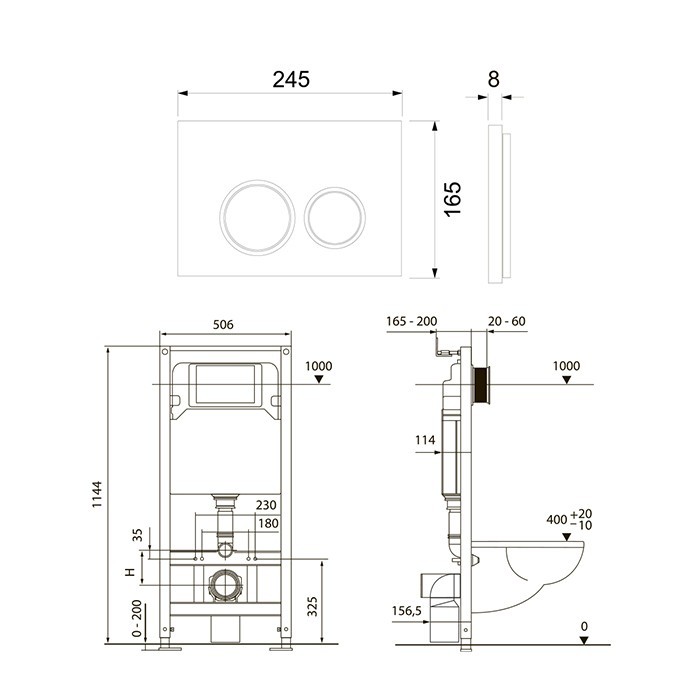 TECE комплект 4 в 1 застенный модуль, панель смыва с круглыми кнопками, белый глянцевый, spring - k955103