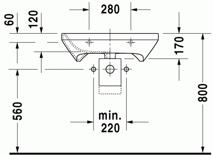 Duravit раковина медицинская подвесная с одним отверстием под смеситель, без перелива, durastyle, 2330650000 цвет: белый