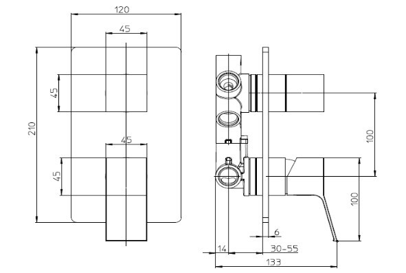 Bossini внешняя часть однорычажного смесителя с дивертером на 2-5 выхода, aki, никель арт. z00741.094