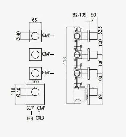Bossini наружняя часть термостата с отдельными панелями, золото, outlets, золото арт. z031205.021