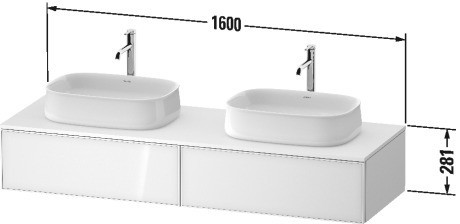 Duravit тумба подвесная под две раковины 550 мм х 1600 мм х 281 мм, zencha, ze4815b63840000 цвет: чёрное стекло/белый суперматовый